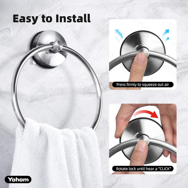 OHOM Suction Cup Towel Ring Hand Towel Holder for Bathroom Vacuum Suction Washcloth Holder Dish Towel Hanger for Shower Wall No Drill Stainless Steel Brushed Finish - Image 3
